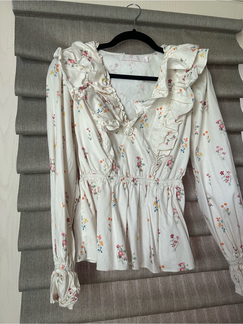Rachel Parcell Cream Floral Ruffle Peplum Blouse